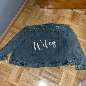 NWT Wifey Denim Jacket with Pearls